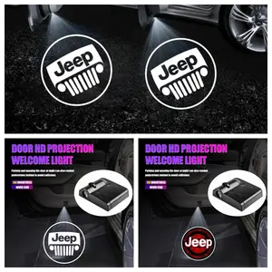 4pcs Jeep Car Logo Welcome Lights, Integrated Projection Atmosphere Lights, No Damage Installation, Easy Peel and Stick, Fits Cherokee, Grand Cherokee, Wrangler