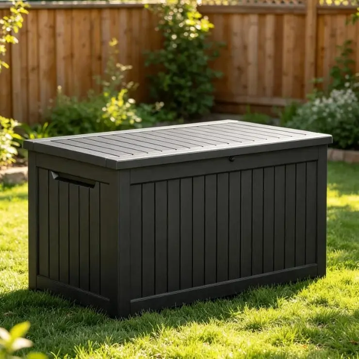 RIWENGO 230 Gallon Extra Large Outdoor Storage Box, Lockable UV Resistant Patio Deck Box, Waterproof Storage Container Usable as Seat