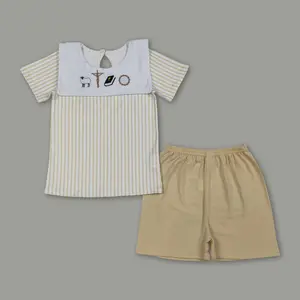 Precious Cross Embroidery Toddler Boy Outfit | Baby Boy Easter Summer Church Clothes Set