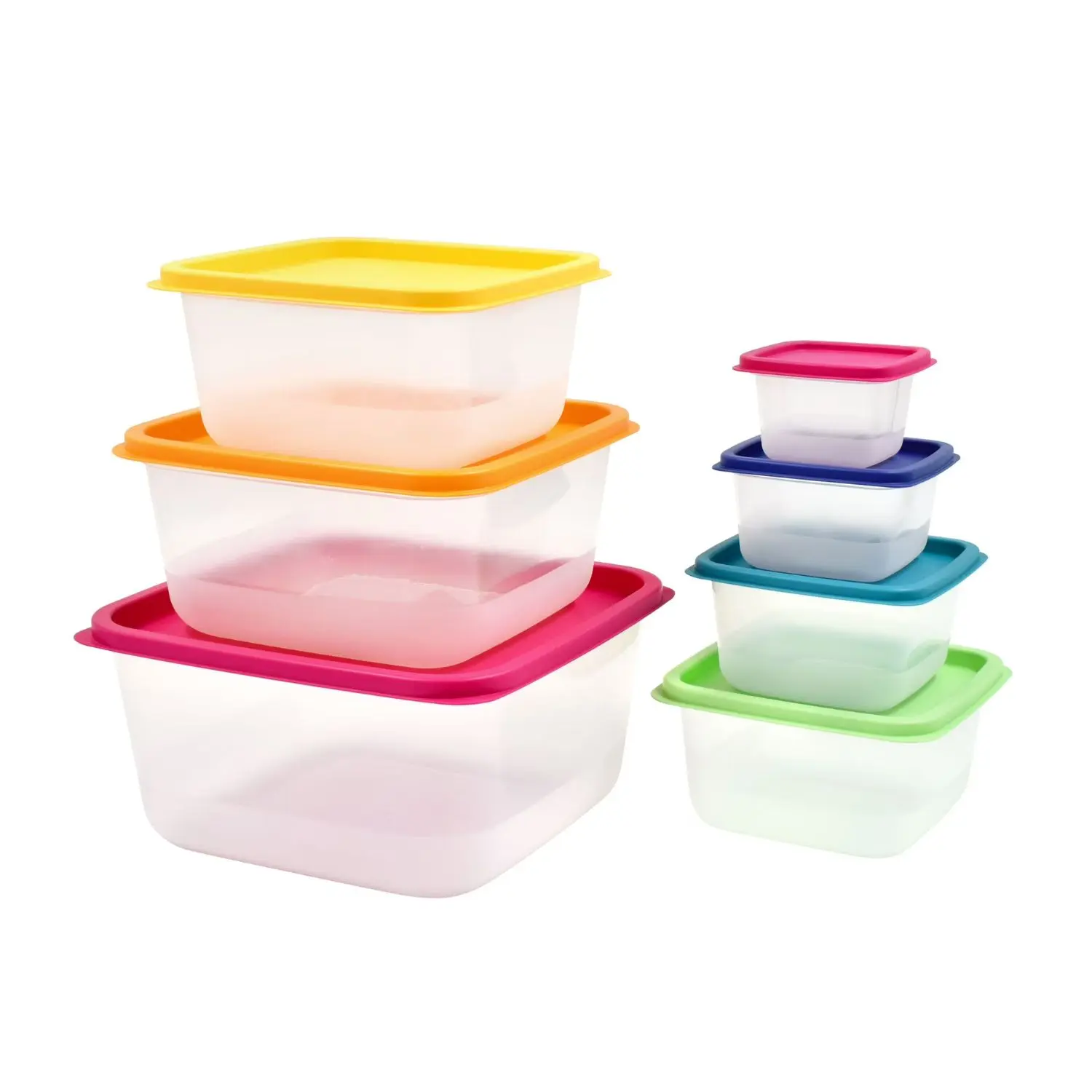 Mainstays Plastic Rainbow Food Storage Set 14 Count Multi Color BPA-Free PP Material 5.5L Capacity Nest-able Stackable Design for Kitchen & Outdoor Use
