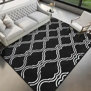 Washable Living Room Rug Black Fluffy Shag Area Rugs Anti-slip Backing Soft Modern Indoor Carpet for Boys Girls Bedroom Kids Room Dorm Nursery Playroom Geometric Floor Rug Home Decor 2x6 4x6 5x7 6x9 7x10 Feet