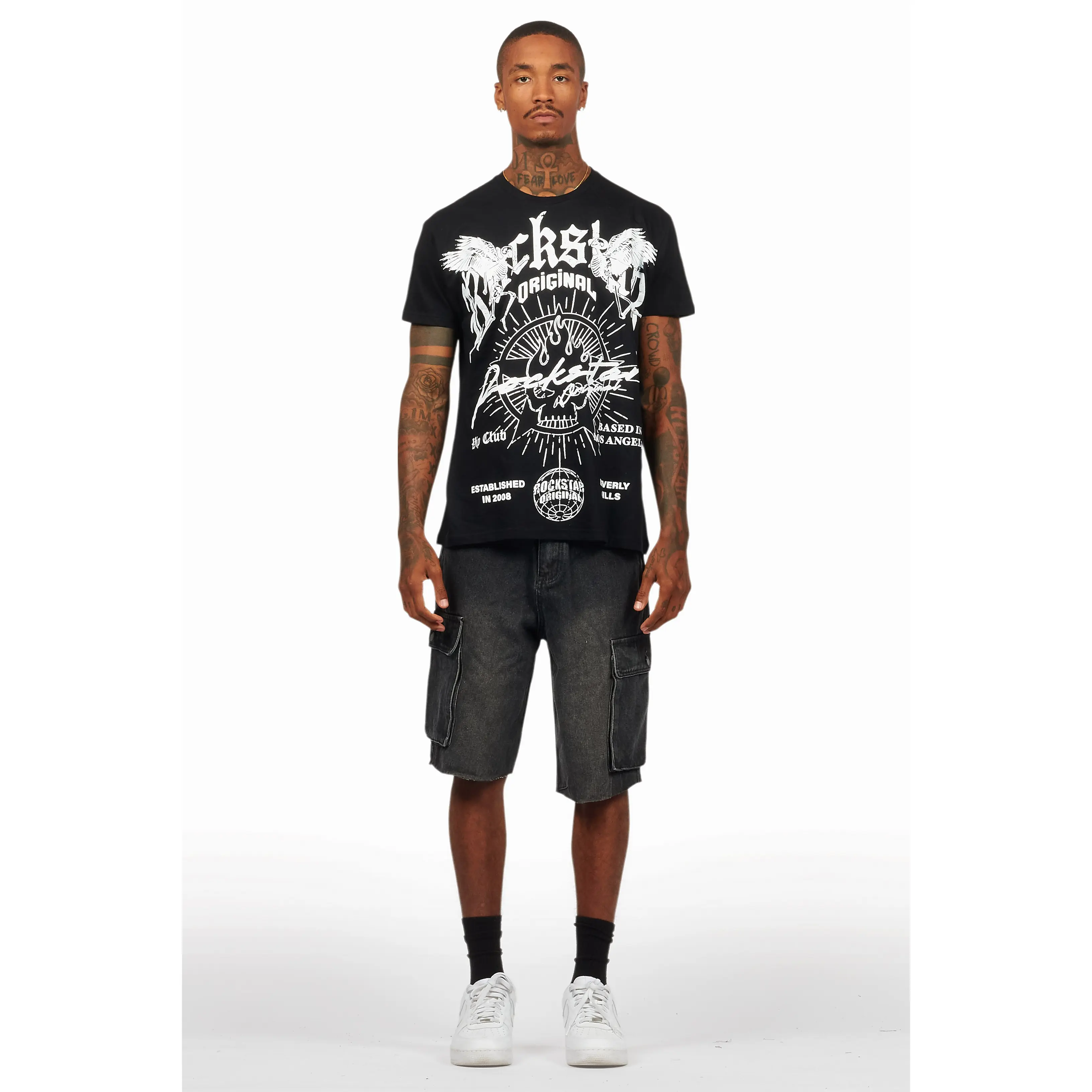 Tally Black T-Shirt/Denim Jort Set