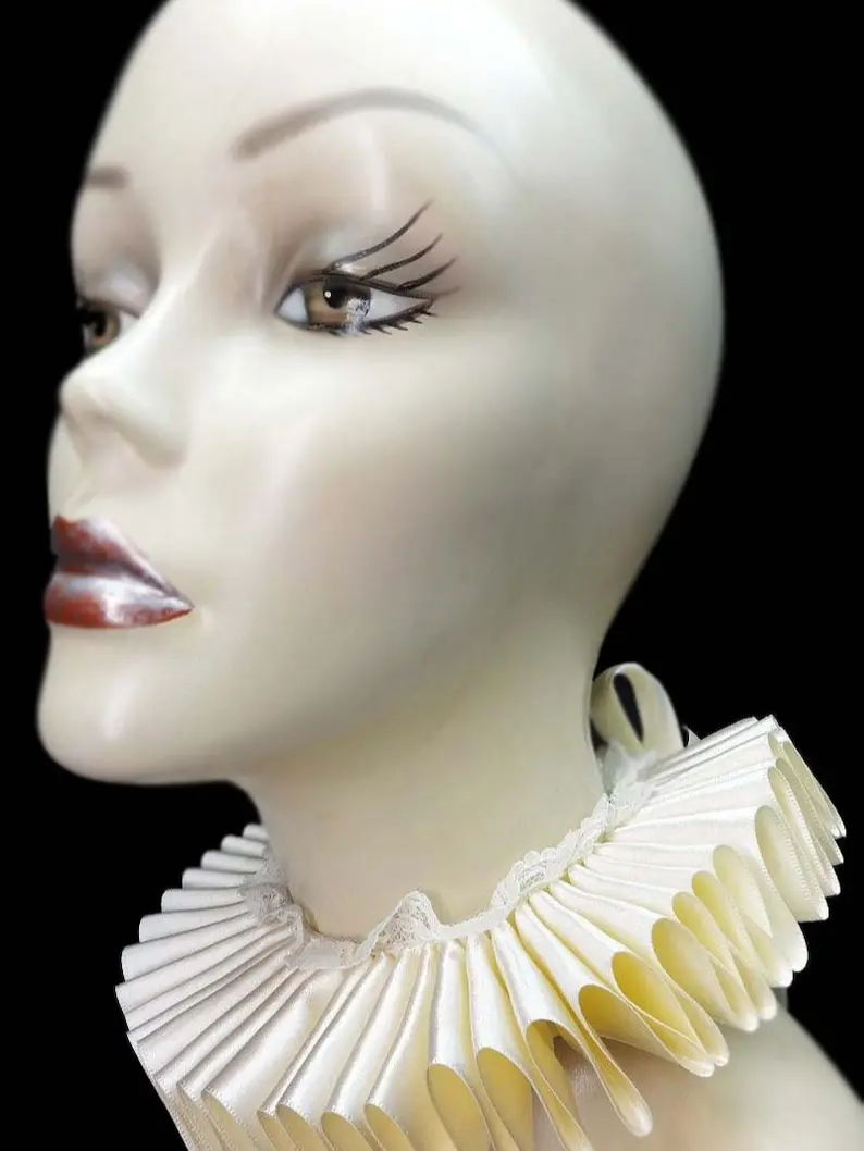 Ivory Satin And Lace Elizabethan Neck Ruff Ruffled Collar Victorian Steampunk Tudor