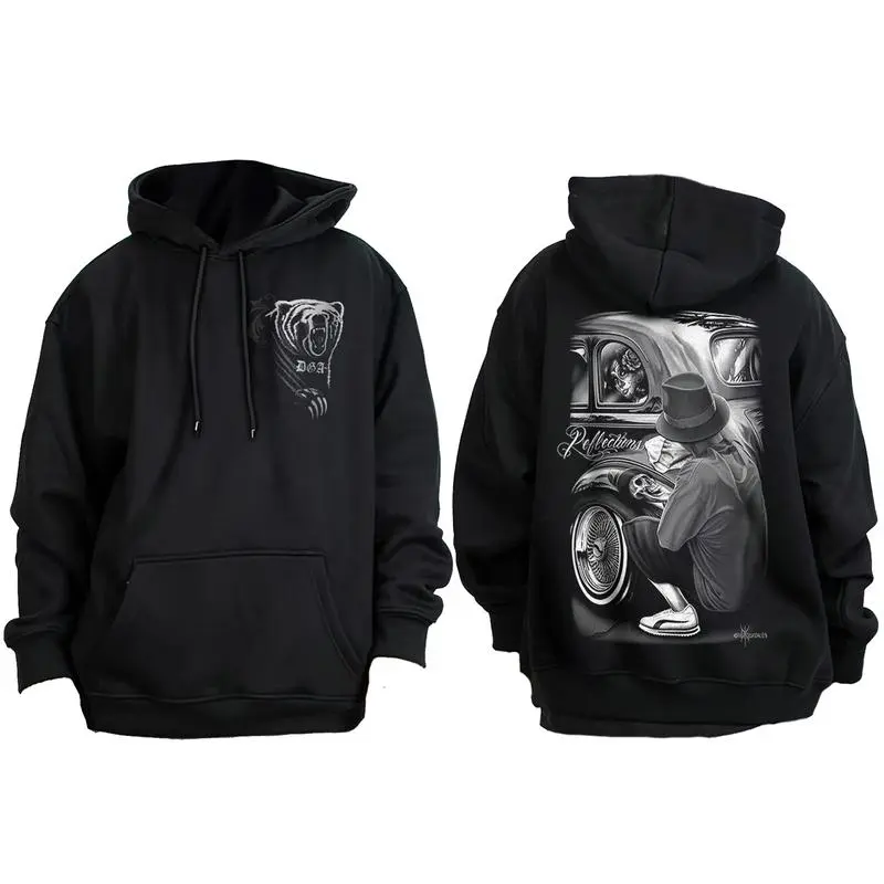 Dga David Gonzales Reflections Lowrider Car Show Homies Art Hoodie Chicano gangster clothes brochacho t-shirt mexico lover Cotton Fabric mexican