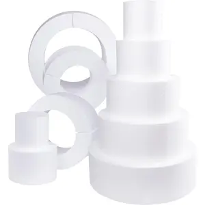 5-Tier Round Cake Dummy Set - Nesting 4" H x 4,6,8,10 & 12" Dia Discs for Styrofoam Baking Display Projects