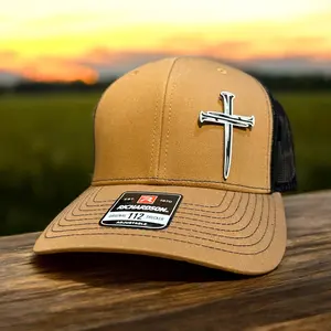 3 Nails Believe in Christ Custom Hat with White Leather Patch by Richardson Adjustable Faith