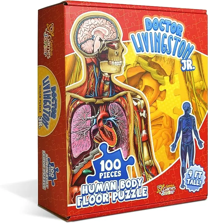 Human Anatomy Kids Floor Puzzle - Doctor Livingston Jr Full Body Model - 4 Foot Life-Sized Human Anatomy - 100 Piece Jigsaw Puzzles - Medically Accurate Science Toys for Children, Toddlers, Teens