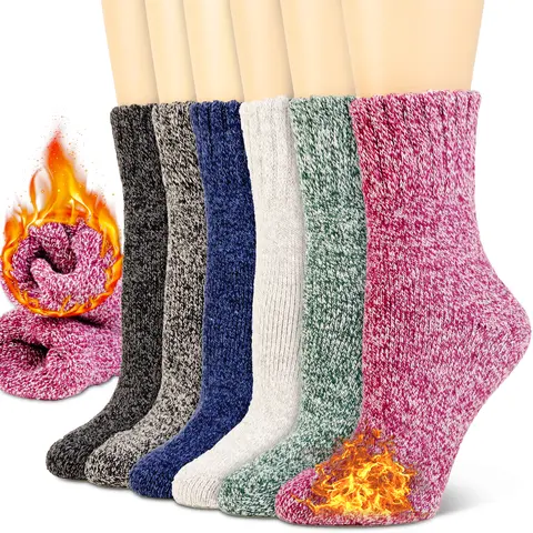 NevEND 6 Pairs Women Heavy Duty Thermal Boot Socks Winter Warm Insulated Heated Cotton Wool Work Crew Thick 9-13 Womenswear Underwear Lady Comfort