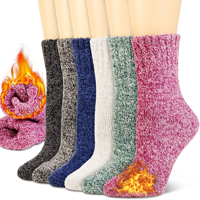 NevEND 6 Pairs Women Heavy Duty Thermal Boot Socks Winter Warm Insulated Heated Cotton Wool Work Crew Thick 9-13 Womenswear Underwear Lady Comfort