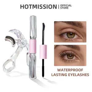 Dual-Ended Mascara Twin Brush Set | Volumizing & Lengthening Waterproof Eye Makeup with Professional Lash Curler