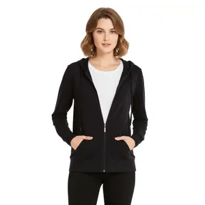 Women’s Lightweight Cotton Hoodie with Packets Full Zip Up Cotton Blend Drawstring Regular & Plus Size S-3XL Casual Zipper Hooded Sweatshirt Womenswear Activewear for Spring Fall Winter Outdoor