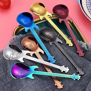 Stainless Steel Guitar-Shaped Dessert Spoons - Colorful Durable Easy-Clean Utensils for Coffee, Ice Cream, Candy | Playful Kitchen Accessories, Cutlery, Tableware for Home, Café & Restaurant