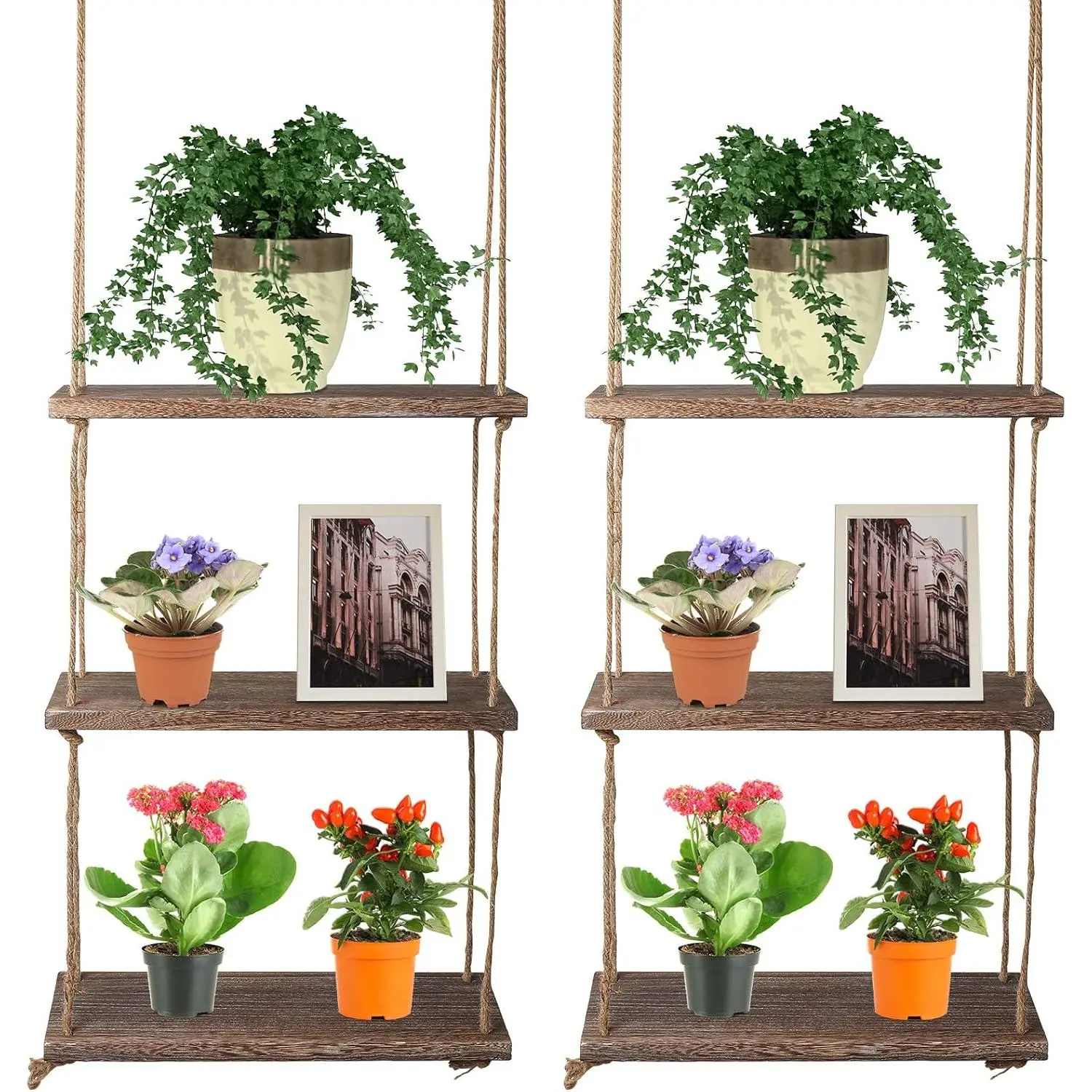 2 count Hanging Shelves Window Shelf for  3 Tier Rustic  Floating Wall Shelves Photo  Ornaments Display Hanging Storage for Balcony Windows Bathroom Living Room Bedroom Apartment