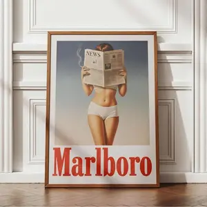 [SALE UP TO 30% + FREE SHIP + NO FRAME] Vintage Marlboro Art Print Matte Poster, Retro Americana Western Home Decor Gift, Bikini Girl Poster, Smoking Girl, Home Decor