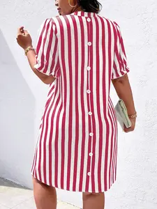 Plus Size Women's Dress, Striped Woven Fabric Comfortable Breathable, Casual Dresses Office Wear, Daily Fashion, All Seasons
