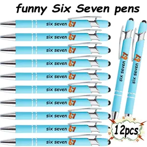 12Pcs Funny "Six Seven" Stylus Pens, Light Blue, Chicken Charm, Metal Texture, Ideal Gifts for Meme Fans & Students, Perfect for Daily Use, Writing Pen