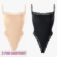 2pcs Bodysuit(Black/Beige)