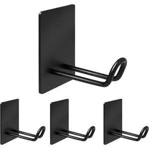Heavy Duty Self Adhesive Hooks - Large No Drill Stainless Steel Sticky Wall Hooks for Shower Wall, Ideal for Hanging Towel Hat Coat Key Headphone, Black 4Pcs