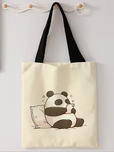 Panda Pattern Casual Storage Bag, Night Scene, Fashionable and Trendy, Suitable for Daily Shopping, Office Use, Various Occasions