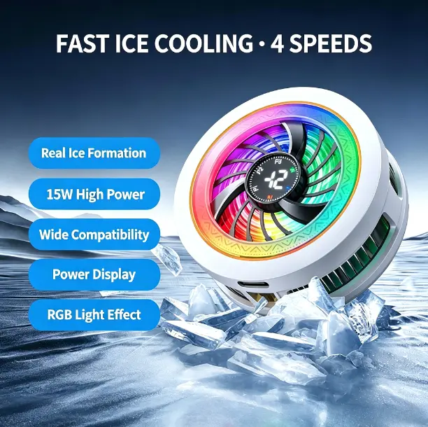 Magnetic Phone Cooler with RGB Light & AI Temperature Control - Semiconductor Cooling Fan for Gaming