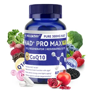 HIILEATHY NAD+ Pro Max - Pure 300mg NAD+ & CoQ10 Blend for Anti-Aging Support - 60 Veggie Capsules - Made in USA - Trustworthy Brand