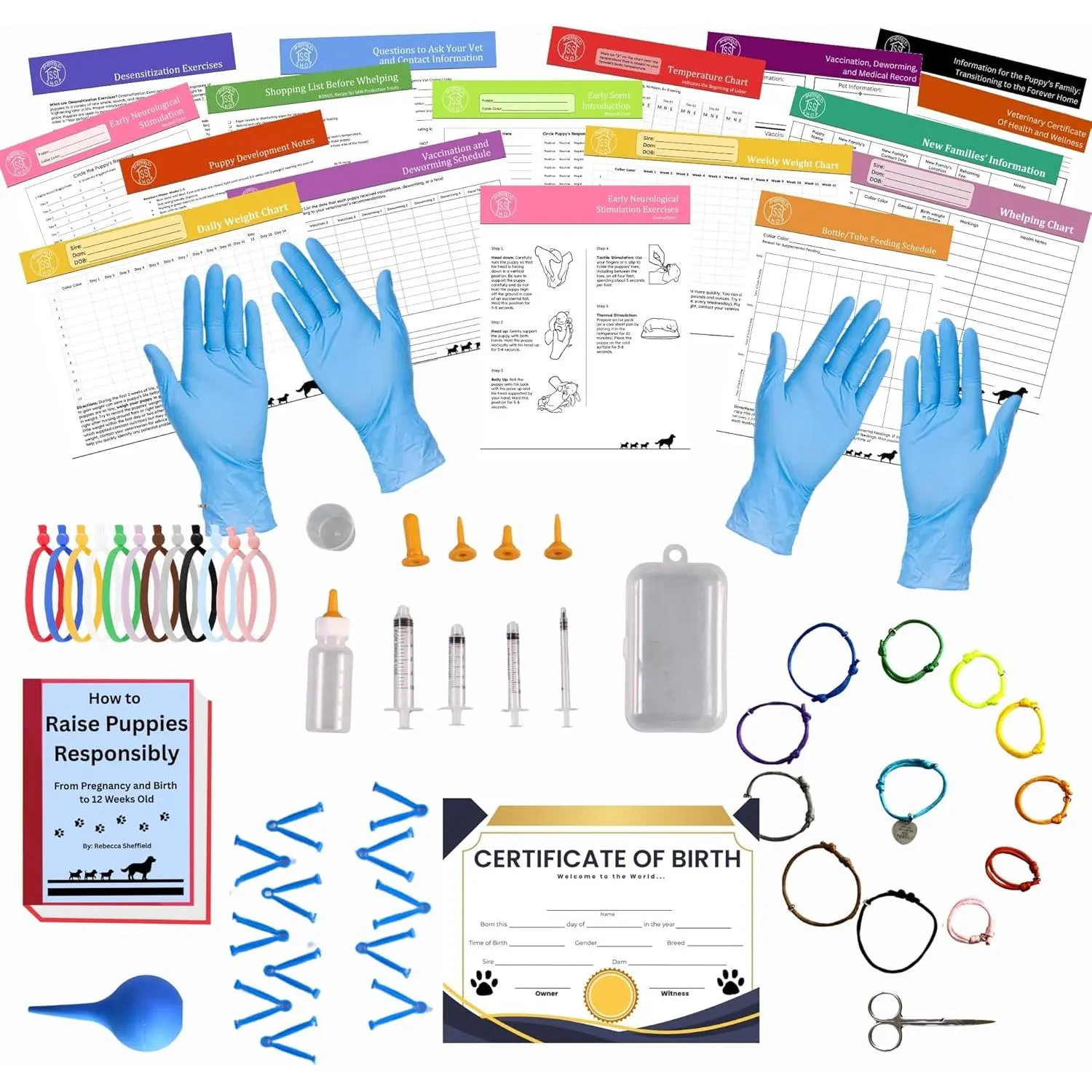 64 Piece Complete Whelping Kit for Pregnant Dogs & Newborn Puppies, Dog Birth Supplies with Litter Collars, Nursing Bottles & Nursing Supply