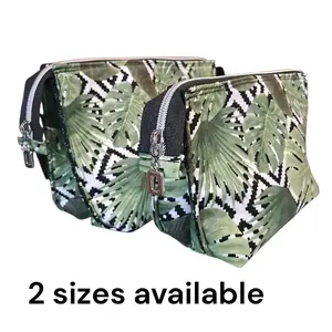 Leaf motif triple pocket make up bag