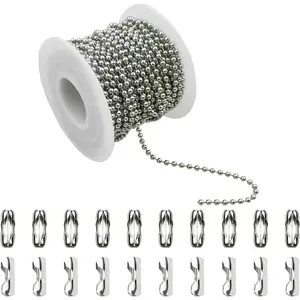 32.8 Feet Stainless Steel Ball Beaded Chain Necklace Chains for Making Jewelry with 20 Pieces Matching Connectors Silver Color Metal Pull Chain Roll Spool Ball for Dog Tag DIY (2.4mm in Diameter)