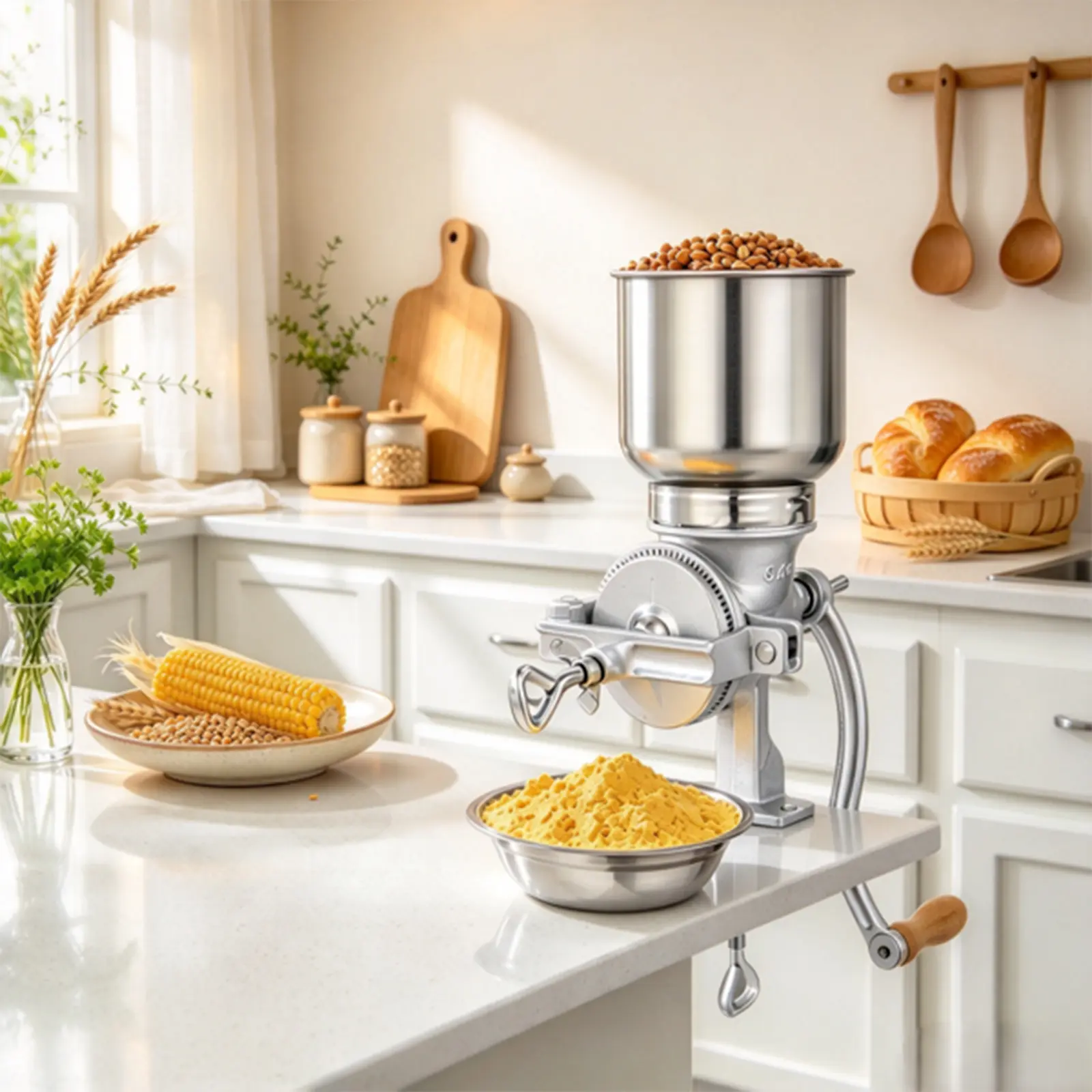 Manual Cast Iron Grain Mill - Hand Crank Flour Grinder with Clamp, Detachable Design for Home Kitchen Grinding of Coffee, Corn