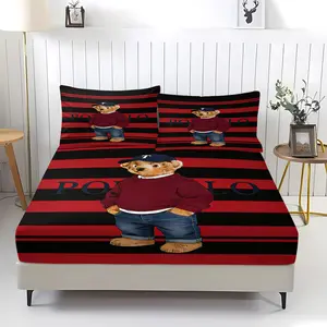 Teddy Bear Pattern Bed Sheet, Comfortable Printed Pattern, Includes 1 Bed Sheet and 2 Pillowcases, Comfortable Bedding, Non slip Dust Cover Suitable for Bedroom and Guest Room, Suitable as a Gift for Children or Adults