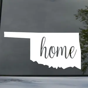 Oklahoma state home vinyl decal- white - 6”- Easily apply. Decor Decorative