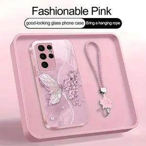 Suitable for [Galaxy S21 Fe 5g] high-end phone case，a beautiful four-leaf clover lanyard is included,exquisite and dreamy butterfly pattern,a variety of colors are available for you to choose from YM99