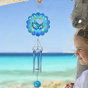 Mandala 3D Rotating Wind Chimes featuring red cardinals, whales, owls, and small birds, animal-themed gradient wind chimes for home and garden, creative decorative hanging ornaments