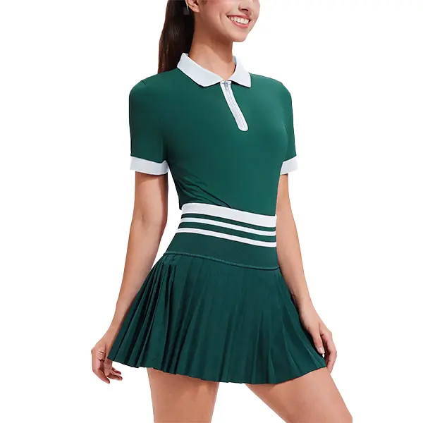 Arssm Tennis Skirt Sets for Women Zipper Color Block High Waisted Golf Polo Two Piece Skirt Set Women 2 Piece Outfits