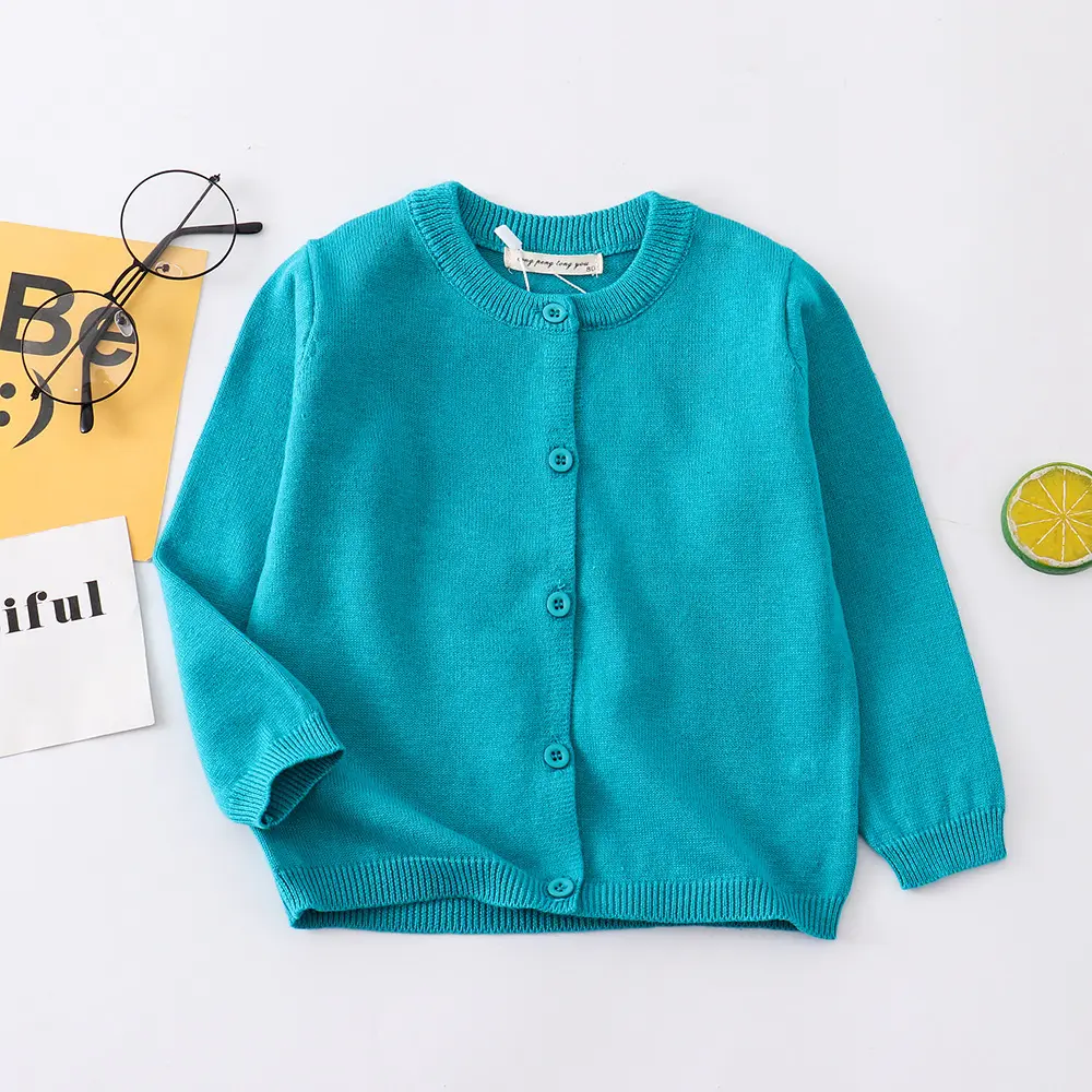 Girls' Classic Crew Neck Cardigan Sweater - Solid Pure Cotton Knit, Long Sleeve Button-Up Outerwear for School Uniforms, 2-3Y, 1-2Y, Regular Sleeve, School Uniform, Top, 3-4Y, Plain