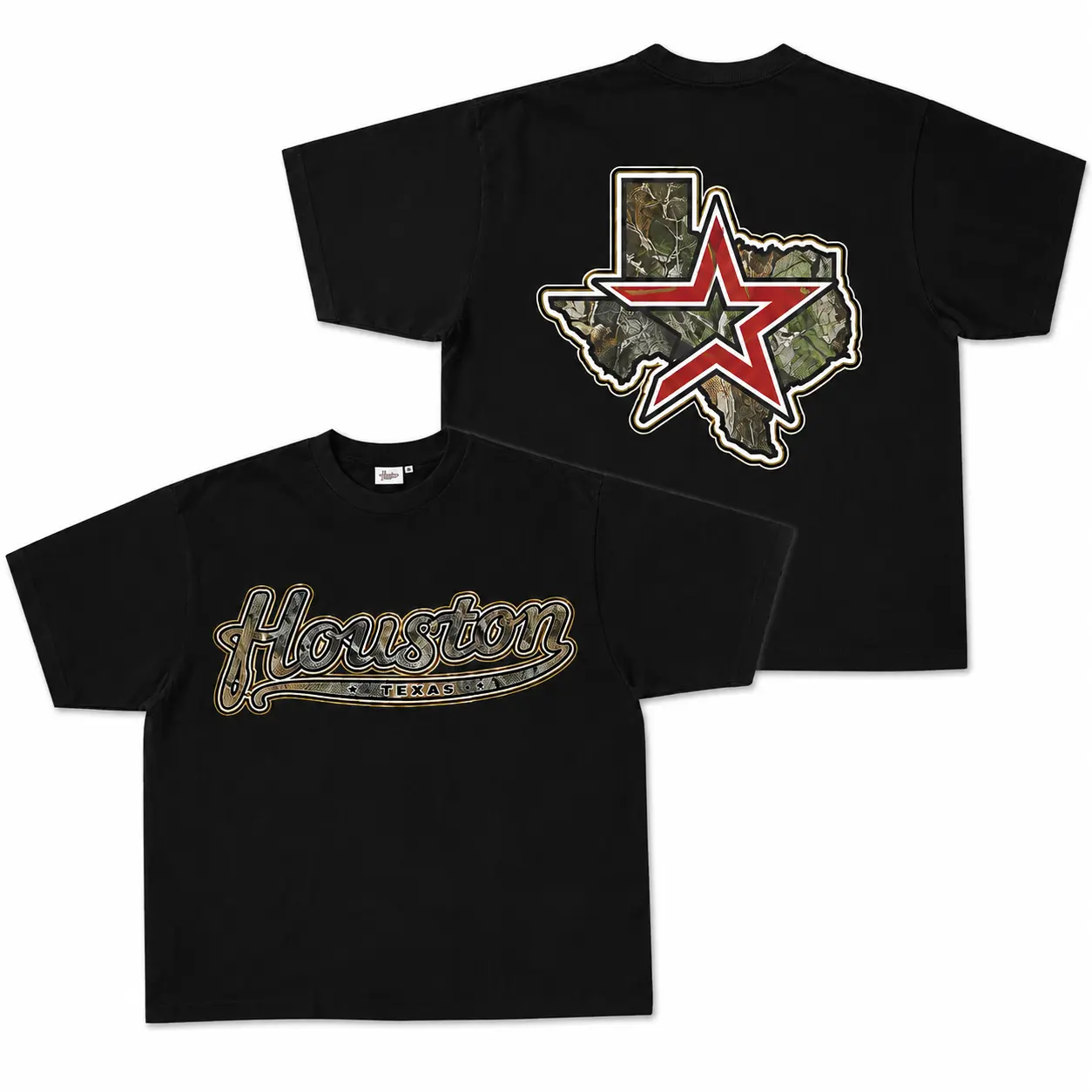 Houstonnn Texas Camo Graphic Tee, Vintage Washed Heavyweight Tee, Camo Star Texas Edition Shirt, Houstonnn Vintage Graphic T-Shirt, Men's Casual Crewneck Top