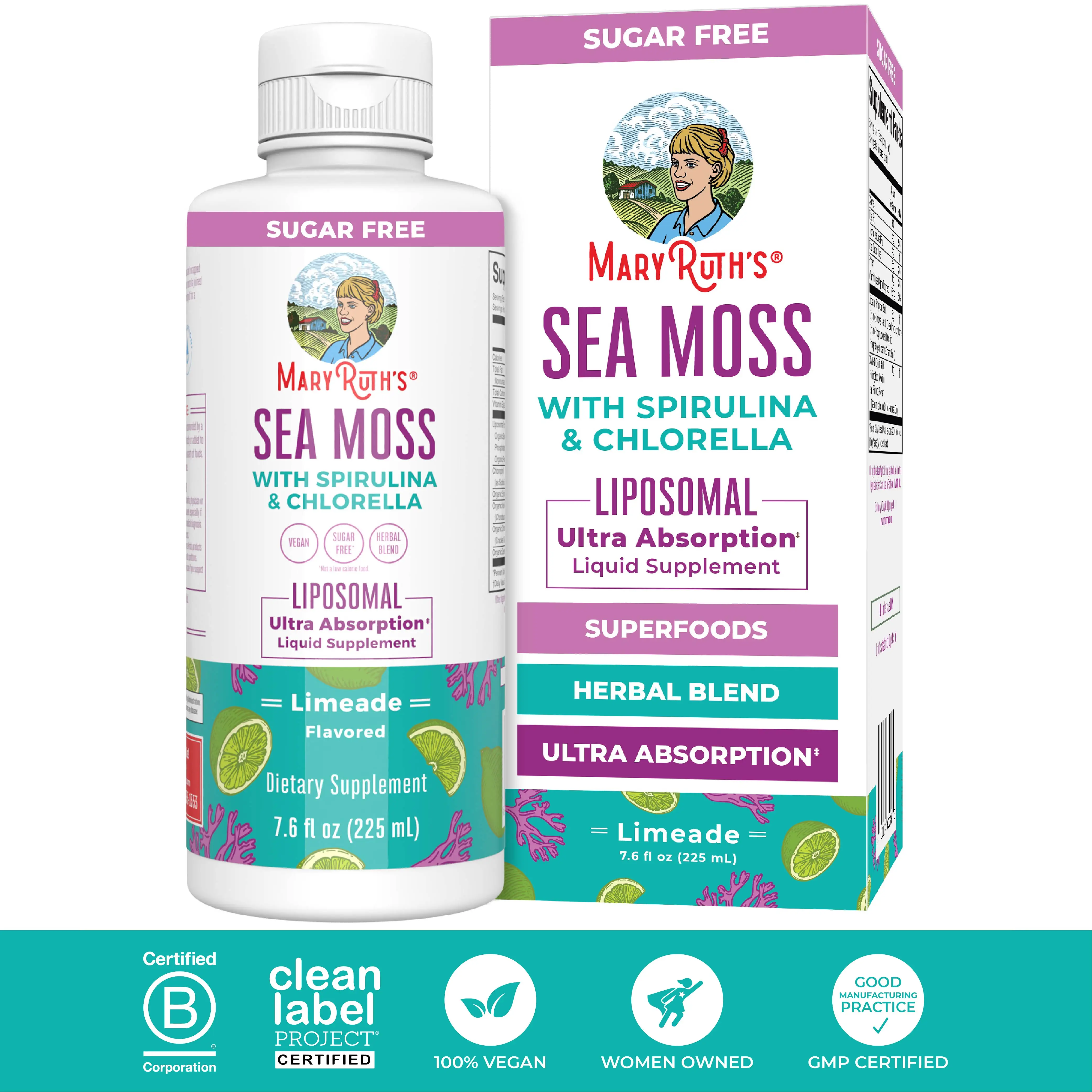 MaryRuth's Sea Moss with Spirulina and Chlorella Liposomal - Chlorophyll - Dande...
