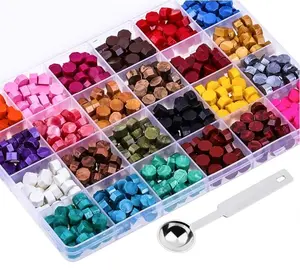 624 count Sealing Wax Beads, Sealing Wax for Wax Seal , Hexagon Wax Seal Beads with A Wax Spoon and 4 count  Candles (24 Colors)