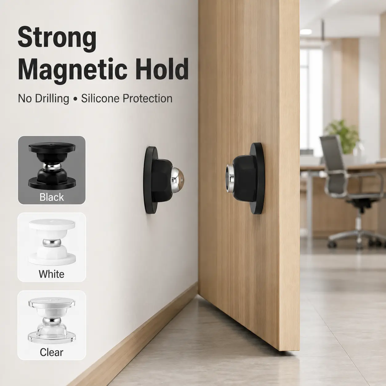 [Buy 1 Get 1 Free] Compact Magnetic Door Stopper Set (Pair), No-Drill Strong Magnet-Style Stops with Double-Sided Adhesive, Silicone Anti-Collision Protection, Modern Design Quiet Buffer, Wall/Floor Mount for Home Bedroom Small Doors - MM22