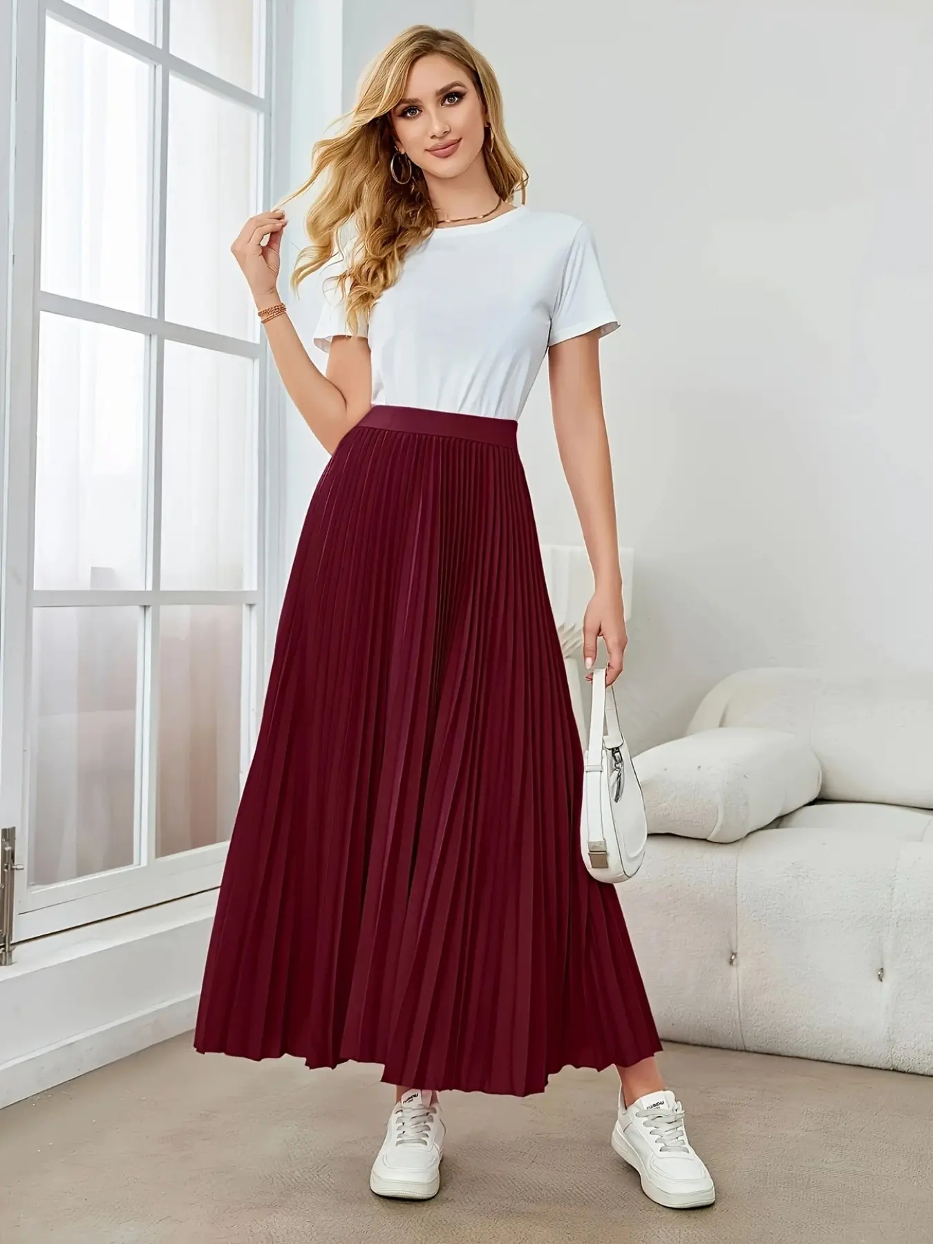 Women's Solid Color Pleated Skirt, Elegant Fashion Long Maxiskirt for Work  Office Business, Ladies Spring & Fall Clothes, Formal Fashion Skirt, Flowy  Pleated Skirts - TikTok Shop