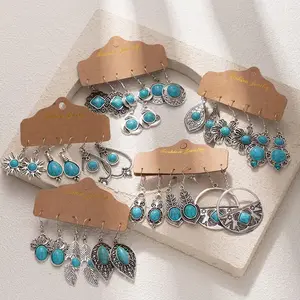 Women's Vintage Ethnic Vacation-Style Turquoise-Like Earrings, Bohemian Fashion Alloy Jewelry