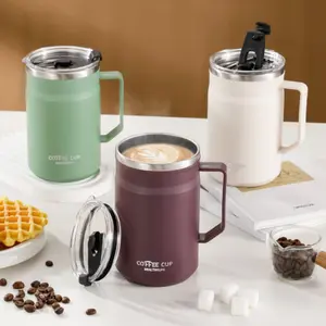 304 Stainless Steel Couple Mugs with Lid, Anti-Drop Large Capacity Coffee Cups, Home Office Tea Cups, High Aesthetic Value