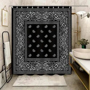 Vintage Paisley Bandana Pattern Shower Curtain, Waterproof Shower Curtain with Metal Grommets, Durable Shower Curtain for Home, Hotel, Apartment, Dorm, Spa, Waterproof Bathroom Curtain