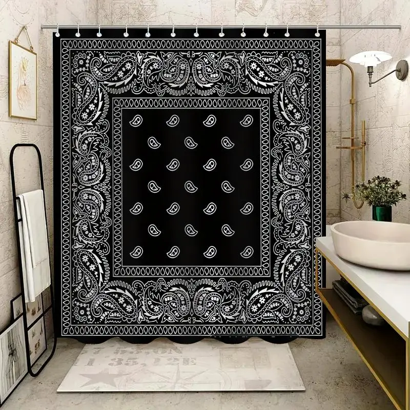 Vintage Paisley Bandana Pattern Shower Curtain, Waterproof Decorative Shower Curtain with Metal Grommets, Durable Shower Curtain for Home, Hotel, Apartment, Dorm, Spa, Waterproof Bathroom Curtain, Funky Shower Curtain