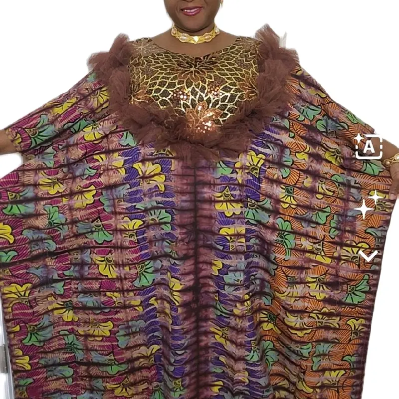 Adire Kampala Tie Dye Bubu Mumu Dressin MultiColor sequenced,with Intricate chest sequenced design, Comfortable Summer Casual Womenswear / Long Sleeve