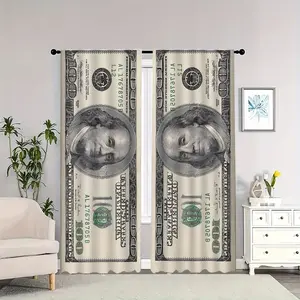 A US dollar bill featuring Franklin's portrait, fitted with blackout curtains on both sides, suitable for living rooms, bedrooms, and apartments, perfect for New Year's decoration, Window Curtain