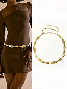 Elegant Metal Leaf Belt, Chain Design Waist Cincher, High-End Fashion Accessory, Versatile Dress Accent, 1pc Luxury Waistband