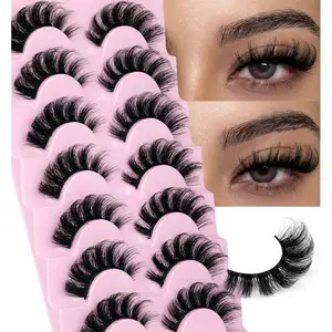 Natural Looking Fluffy False Eyelashes, 10 Pairs Reusable Wispy Faux Cluster Lashes, Volumized False Eyelashes for Women Eye Makeup Enhancement