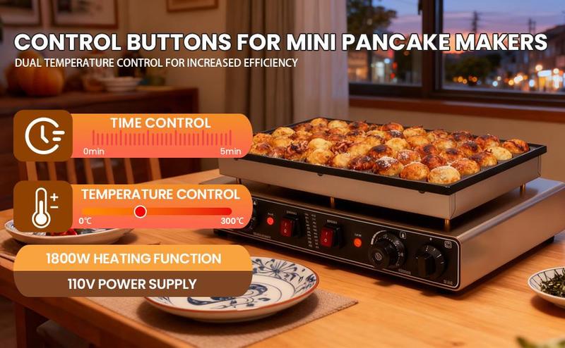 Commercial Mini Pancake Maker, Stainless Steel Pancake Maker Machine with Waterproof Switch & Even Heating, 110V Non-Stick Dutch Pancake Baker for Fast Cooking, Coffee Shop, Party (50pcs)