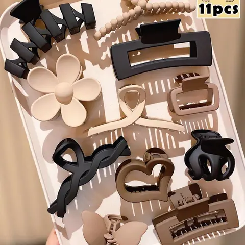【Black Friday】11 PCS Matte Hair Claw Set, Solid Color Flat Claw Clips, Flower Hair Clips, Minimalist Fashion Hair Accessories for Women, Suitable for Thick Hair